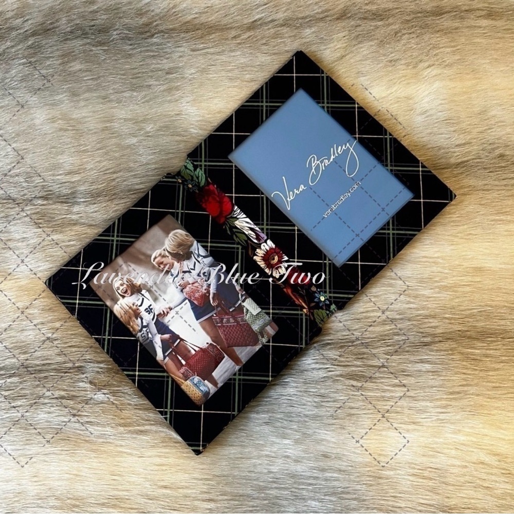 VINTAGE New VERA BRADLEY Vibrant Black Photo Frame Blue Double Sided Stand Alone